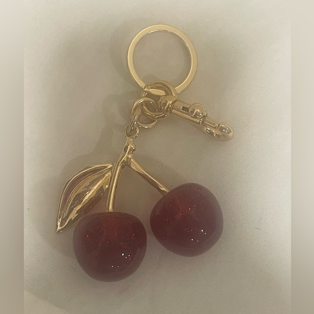 Gold Cherry Keychain Bag Charm - Red Cherry Accent